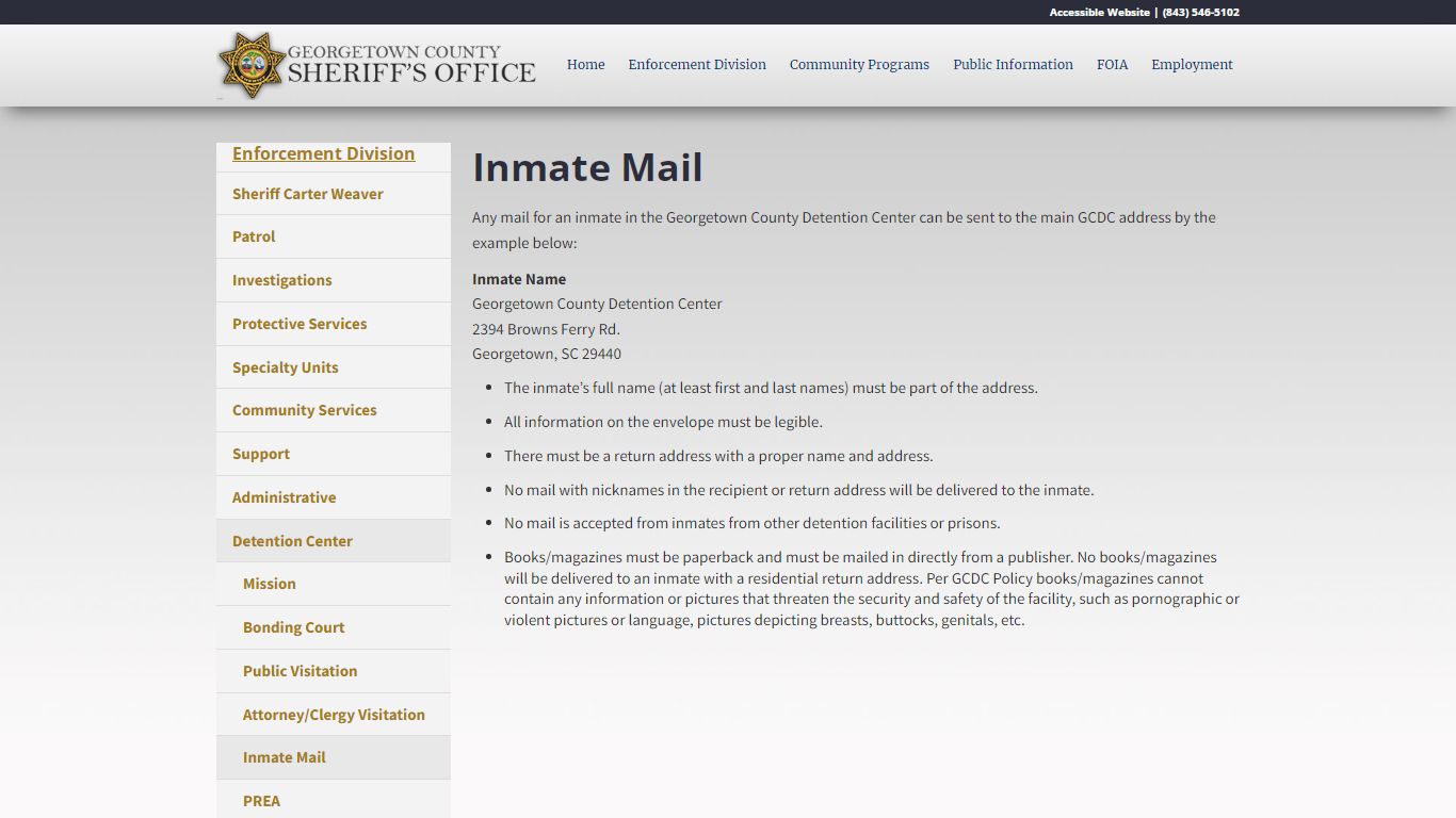 Inmate Mail - GCSheriff.org
