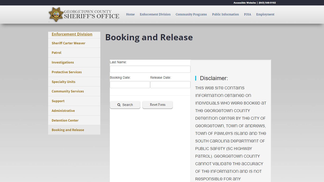 Booking and Release - GCSheriff.org